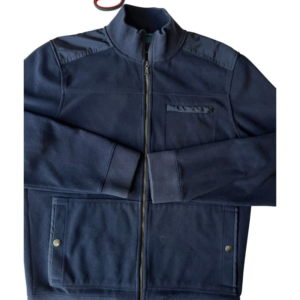 Banana Republic Men's‎ Full Zip Mock Neck Fleece Jacket Size Medium Navy Blue M